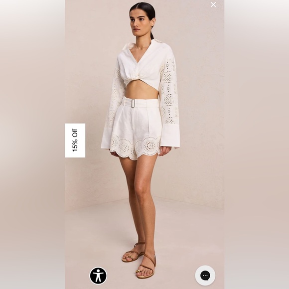 A.L.C. Milos Linen Eyelet Short In Ivory Cream - Picture 3 of 8